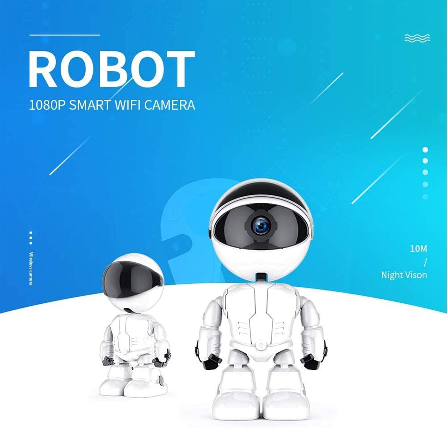 Camera de supraveghere smart Wireless Audio Video, Full HD 1080P, cu functie Baby Monitor, si cu rotire 360 grade, IP, Night Vision, Detectarea miscarilor, Two-Way Audio, model Robot