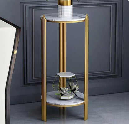 Masa Cafea Rotunda 2 Nivele - Design Modern cu Blat Marmorat