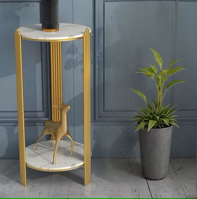 Masa Cafea Rotunda 2 Nivele - Design Modern cu Blat Marmorat