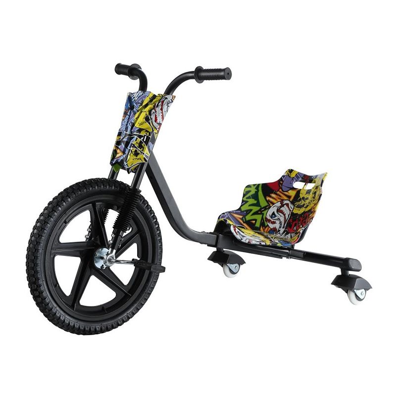 Tricicleta pentru drift, roti cu led, scaun tip cupa reglabil pedale antiderapante, capacitate max 80 kg, grafitti