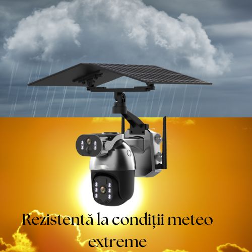 Cameră de Supraveghere 6K Ultra HD+, Dual Lens, 2 Ecrane, Zoom Digital 4X, Panou Solar 12W, Vedere Nocturnă Full Color, Alarma Inteligentă, Conexiune 4G/WiFi, Stocare Cloud sau card