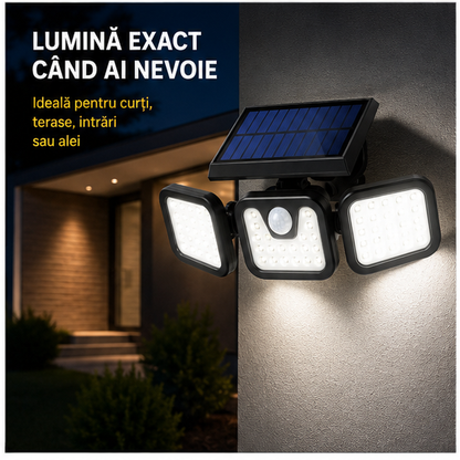 Lampa Solară cu LED Reglabil, Senzor Crepuscular și Senzor Mișcare