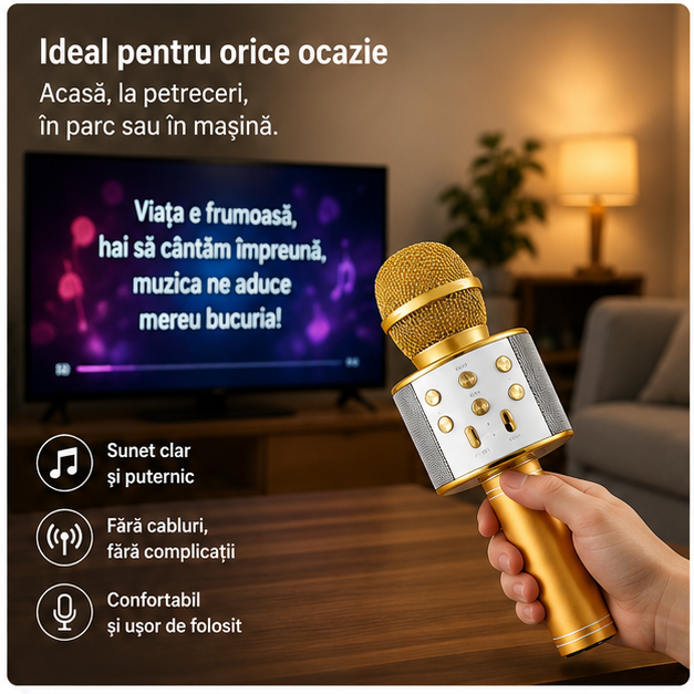 Microfon Karaoke Cu Bluetooth Si Boxa Compatibil