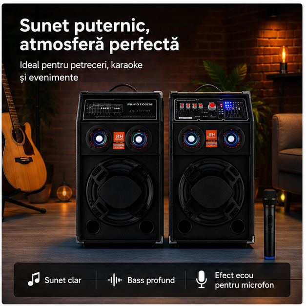 Set boxe active Bluetooth 500W EQ5+ MICROPHONE WIRELESS