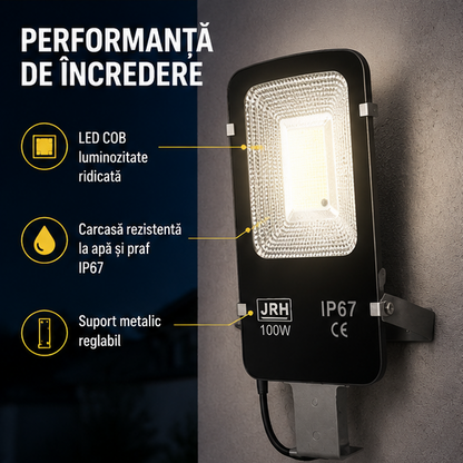 Proiector LED +PANOU Solar 100W IP67 – Iluminare puternică pentru exterior
