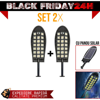 PACHET 1+1 GRATIS! Lampa solară stradală 3300W Ovala - Picior metalic