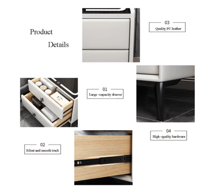 Noptiera inteligenta cu incarcare wireless, lumini LED regla