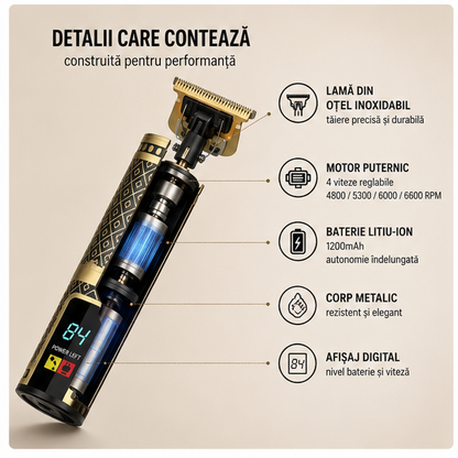 Aparat de Tuns Profesional cu Lama T - Fara Fir, Baterie 1200mAh, Design Ergonomic