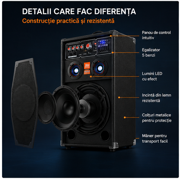 Set boxe active Bluetooth 500W EQ5+ MICROPHONE WIRELESS