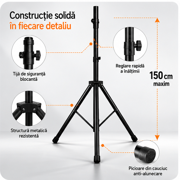 Suport metal tip trepied pentru boxe , greutate maxima 30 KG , extensie 1.5 Metri