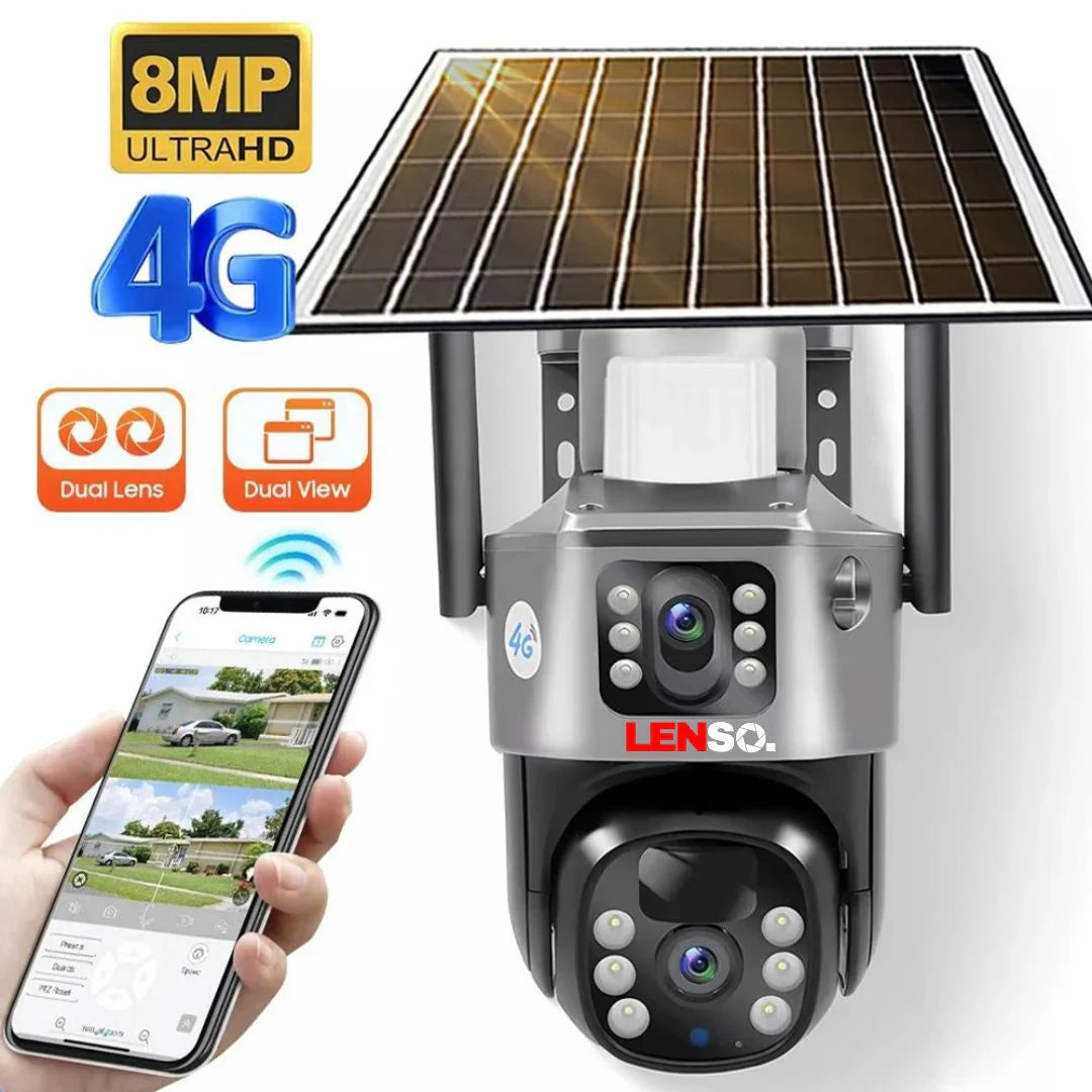 Pachet x 4 Camera Supraveghere LENSO 4G Dubla + 4 CARDURI 64GB + 4 CARDURI 128GB + 4 CARTELE YOXO