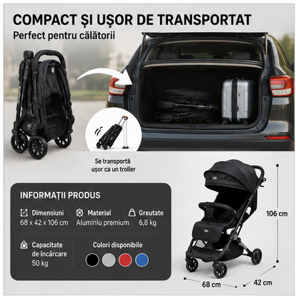 Carucior unidirectional 2IN1 din aluminiu super rezistent negru