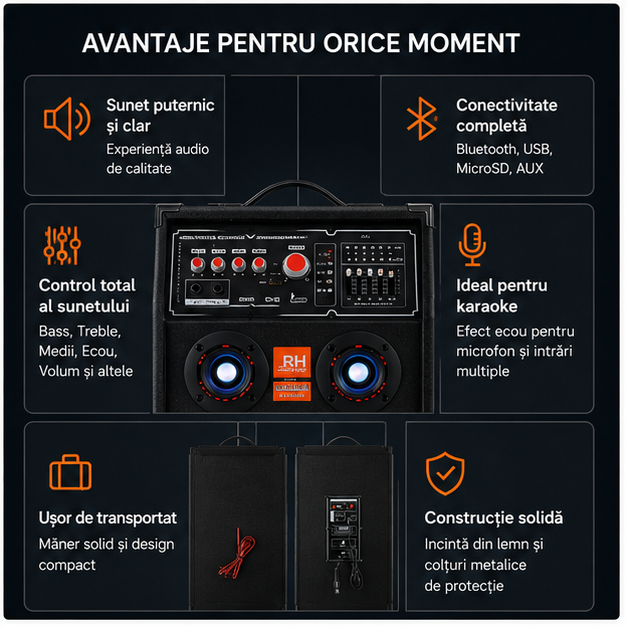 Set boxe active Bluetooth 500W EQ5+ MICROPHONE WIRELESS