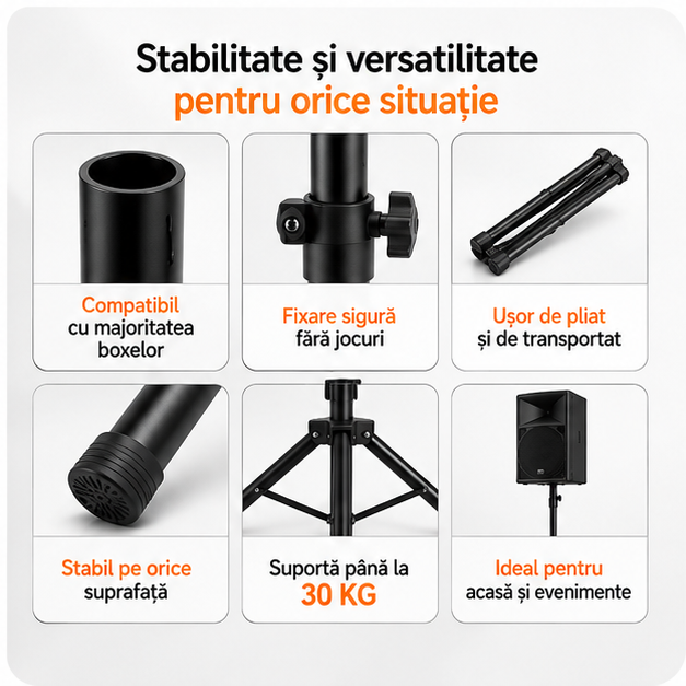 Suport metal tip trepied pentru boxe , greutate maxima 30 KG , extensie 1.5 Metri