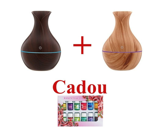 Pachet 1 + 1 Difuzor Aromaterapie cu ultrasunete si Umidificator cu led, 130 ml + Cadou 24 Esente Aromaterapie