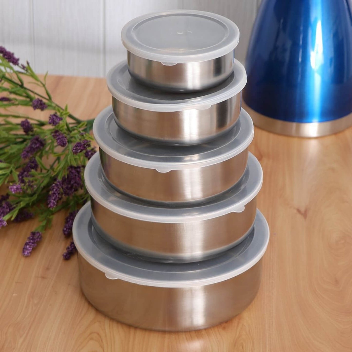 Set 5 Caserole Metalice cu Capac Transparent - Depozitare Al