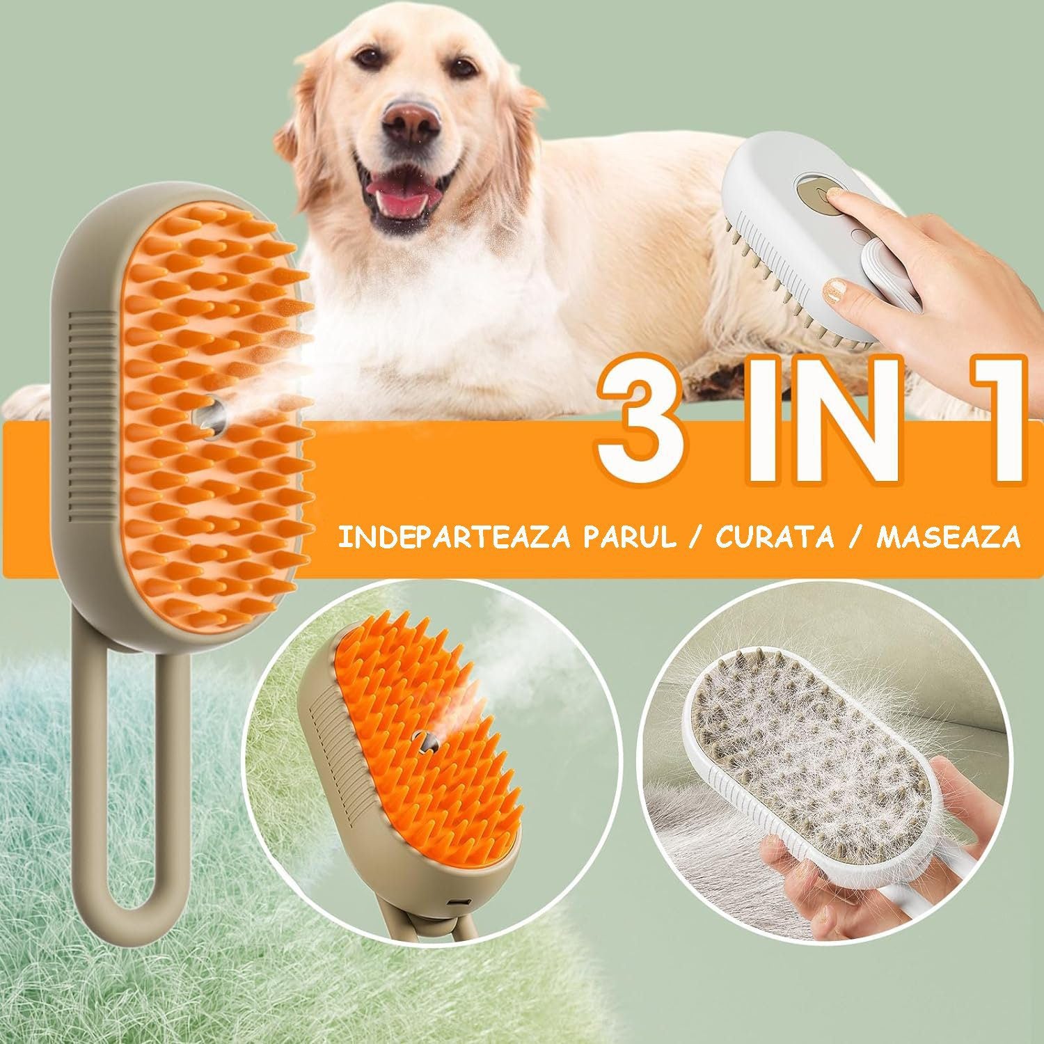 Perie cu Abur pentru Animale de Companie cu Maner Rotativ