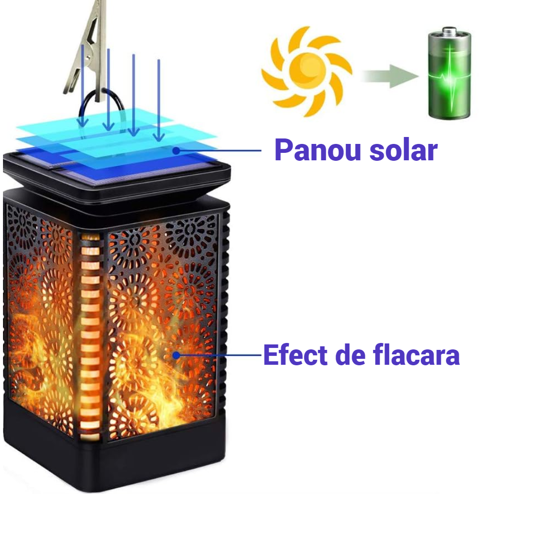 Lampa Solara cu Efect de Flacara - Iluminat Decorativ pentru