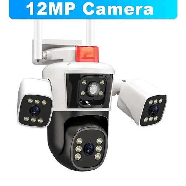 Camera de Supraveghere WIFI 5K, 12MP, 3 lentile, 3 ecrane, Control din telefon, Urmarire subiect, Microfon si difuzor incorporate
