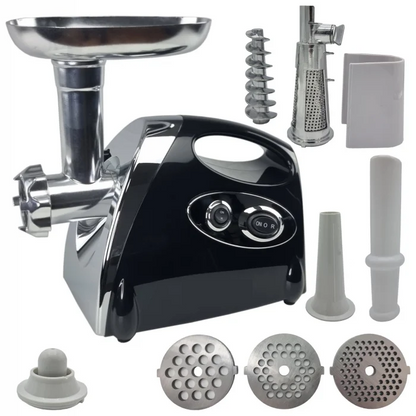 Masina de tocat carne, 3000W, Accesorii rosii, carnati, chiftele, 3 site, functia revers, motor cupru