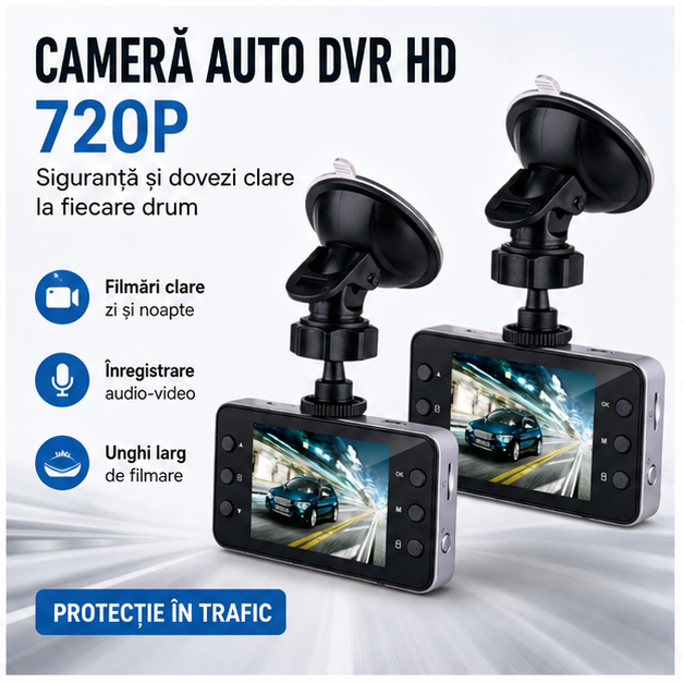 Camera Auto DVR HD 720p cu Display 2.4 inch - Filmare Excelenta Zi si Noapte