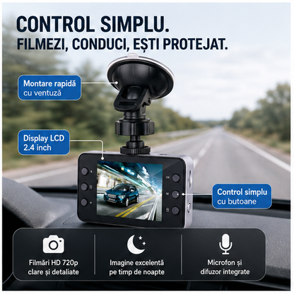 Camera Auto DVR HD 720p cu Display 2.4 inch - Filmare Excelenta Zi si Noapte