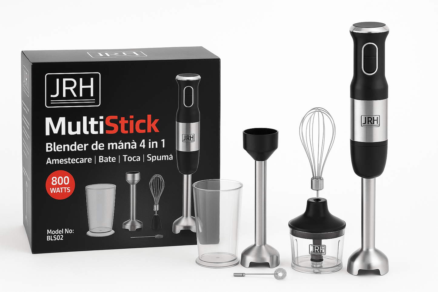 Set blender de mana 4 in 1, 800W JRH multiStick Inox, Acceso