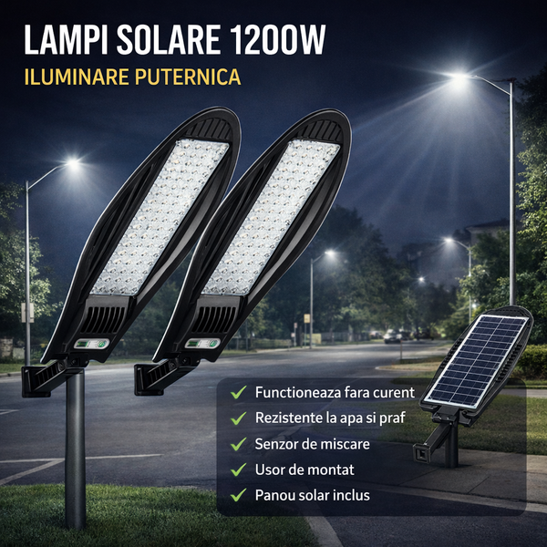 PACHET 1+1 GRATIS! LAMPA SOLARA 1200W LED SENZOR DE MISCARE