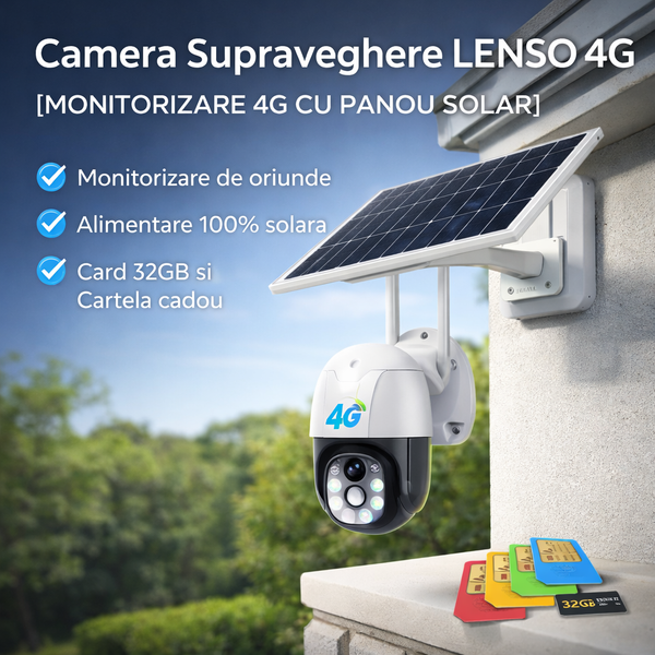 Camera Supraveghere LENSO 4G + CARD32GB + CARTELA DE INTERNET CADOU!