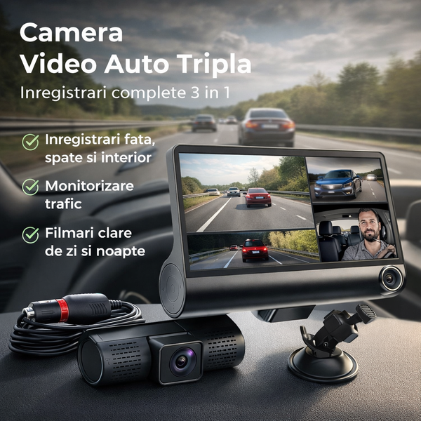 Camera Video Auto Tripla Fata/Spate/Interior