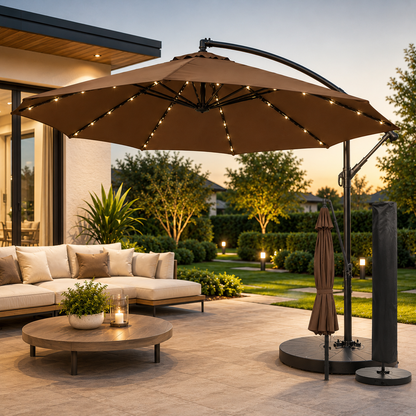 Umbrela Gradina Banana cu LED Solar, Brat Lateral, 420 cm