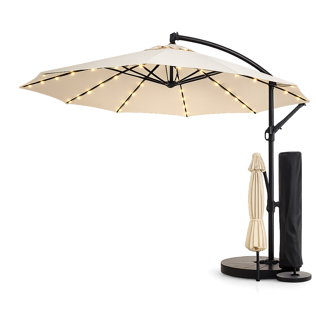 Umbrela Gradina Banana cu LED Solar, Brat Lateral, 420 cm