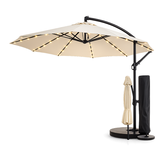 Umbrela Gradina Banana cu LED Solar, Brat Lateral, 300 cm