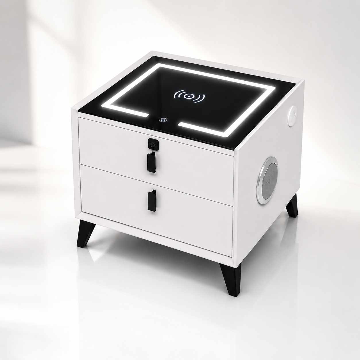 Noptiera Smart Multifunctionala 2 Sertare Amprenta LED