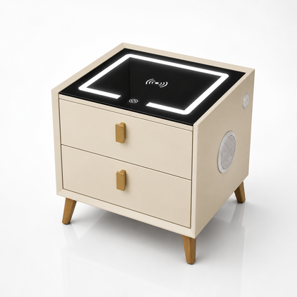 Noptiera Smart Multifunctionala cu Iluminare LED și Încărcare Wireless