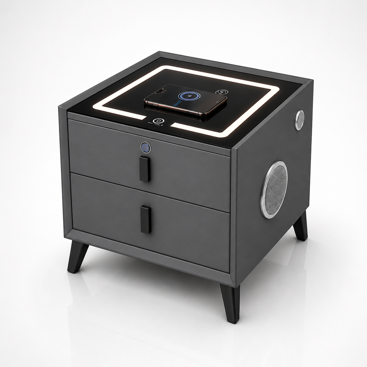 Noptiera Smart Multifunctionala cu Amprenta, LED, Bluetooth