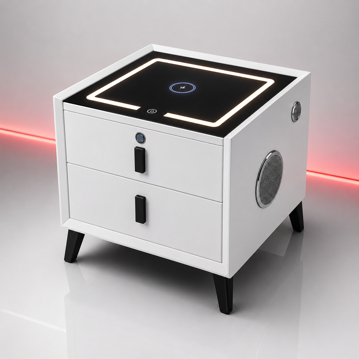 Noptiera Smart Multifunctionala 2 Sertare Amprenta LED
