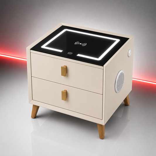 Noptiera Smart Multifunctionala cu Iluminare LED și Încărcare Wireless