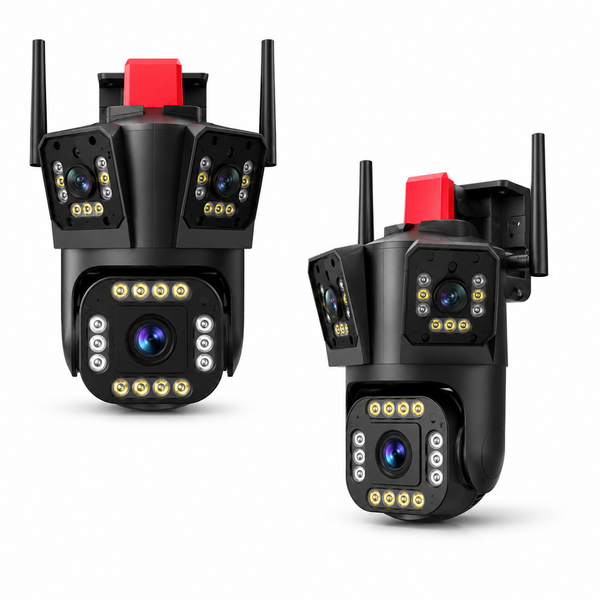 Cameră de Supraveghere Triplă WiFi 4K – 9 MP + CARD MEMORIE CADOU