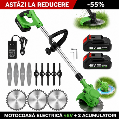 Motocoasa electrica, cu 2x acumulator 48V, 4000 mAh, 18000 RPM