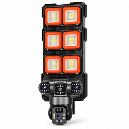 Lampa Cu Cameră de Supraveghere 4G cu Panou Solar, 4K Ultra HD, 4 Lentile, Iluminare LED, Vedere Nocturnă și Detecție Mișcare