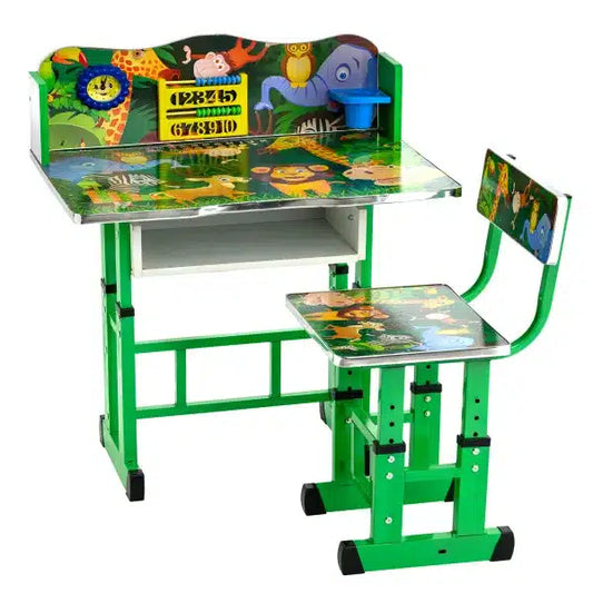 Birou cu scaun pentru copii, reglabile, cadru metalic si lemn, verde, Jungla B6