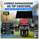 Cameră de Supraveghere 4G Crocodil – Sistem Inteligent cu 3 Camere Rotative, 8K UHD, Panou Solar și Detecție AI