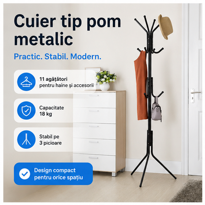Cuier Tip Pom Metalic – Design Modern Compact, 11 Agățători și Stabilitate Excelentă