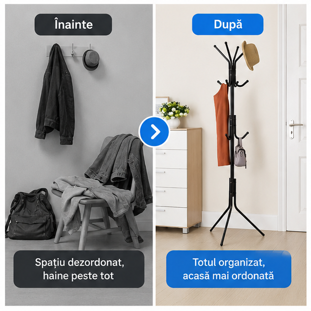 Cuier Tip Pom Metalic – Design Modern Compact, 11 Agățători și Stabilitate Excelentă