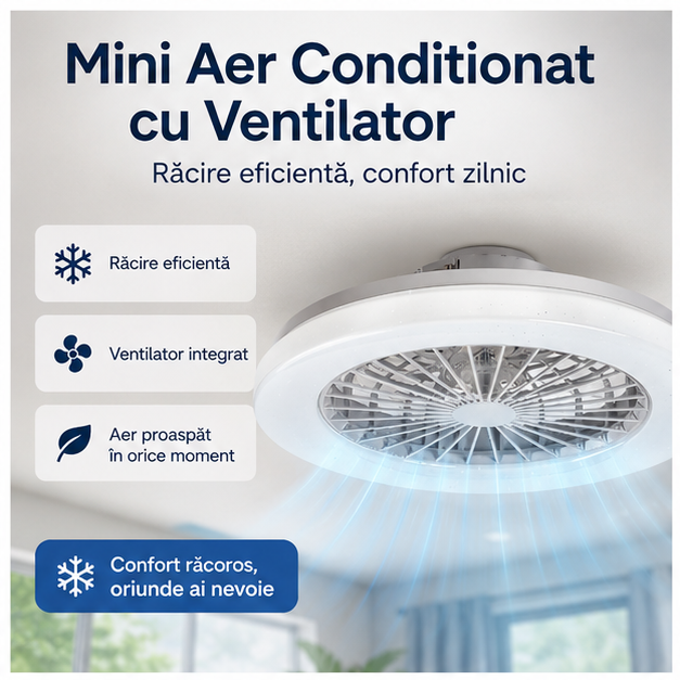 Mini Aer Condiționat cu Ventilator – Răcire Eficientă 75W, Design Compact și Modern