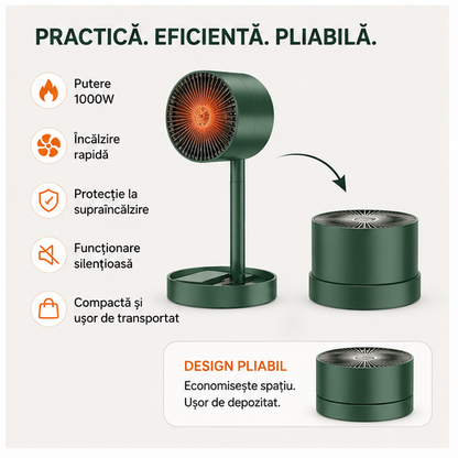 Aeroterma Electrica Pliabila 1000W, 2 Niveluri de Caldura