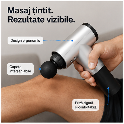 Aparat de Masaj Profesional Fascial Gun cu Vibromasaj – 4 Capete pentru Relaxare și Recuperare Musculară