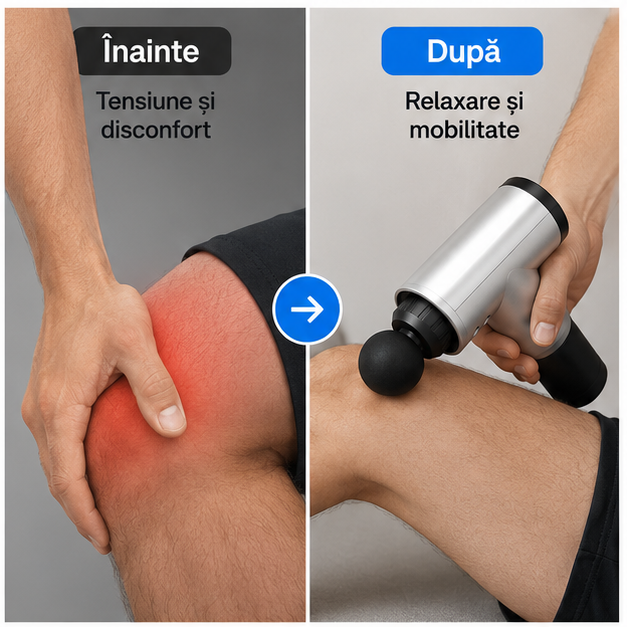 Aparat de Masaj Profesional Fascial Gun cu Vibromasaj – 4 Capete pentru Relaxare și Recuperare Musculară