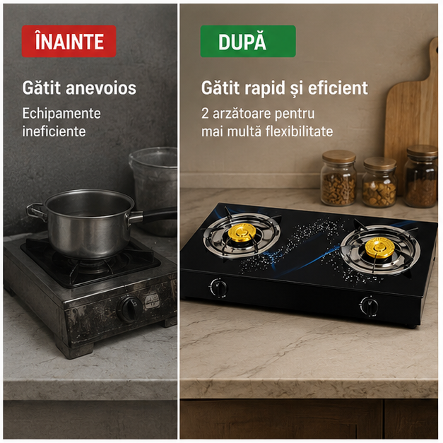 Aragaz cu 2 Arzatoare pe Gaz - Design Sticla Temperata